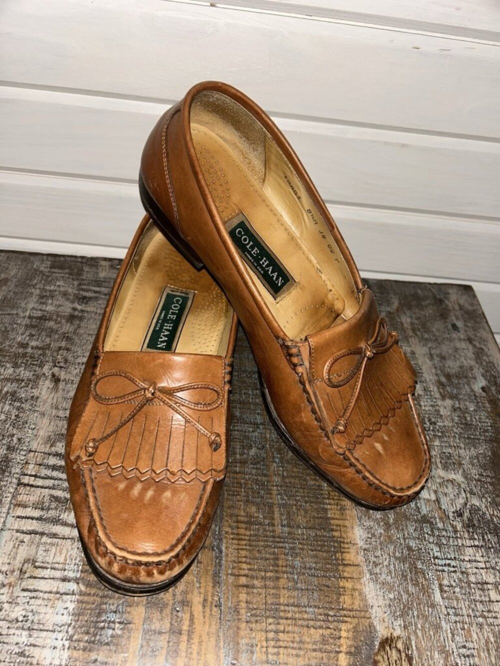 Cole Haan Mens 8.5 M Loafer Shoe Kiltie Bow Slip On Brown Leather Moc Toe 10091